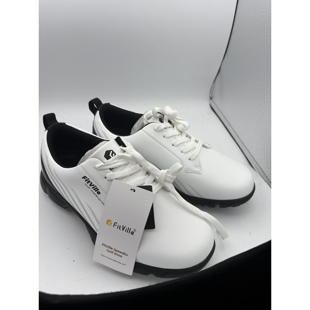 FitVille Shoes Mens Size 8.5W White SpeedEx Golf Spiked Waterproof Comfort